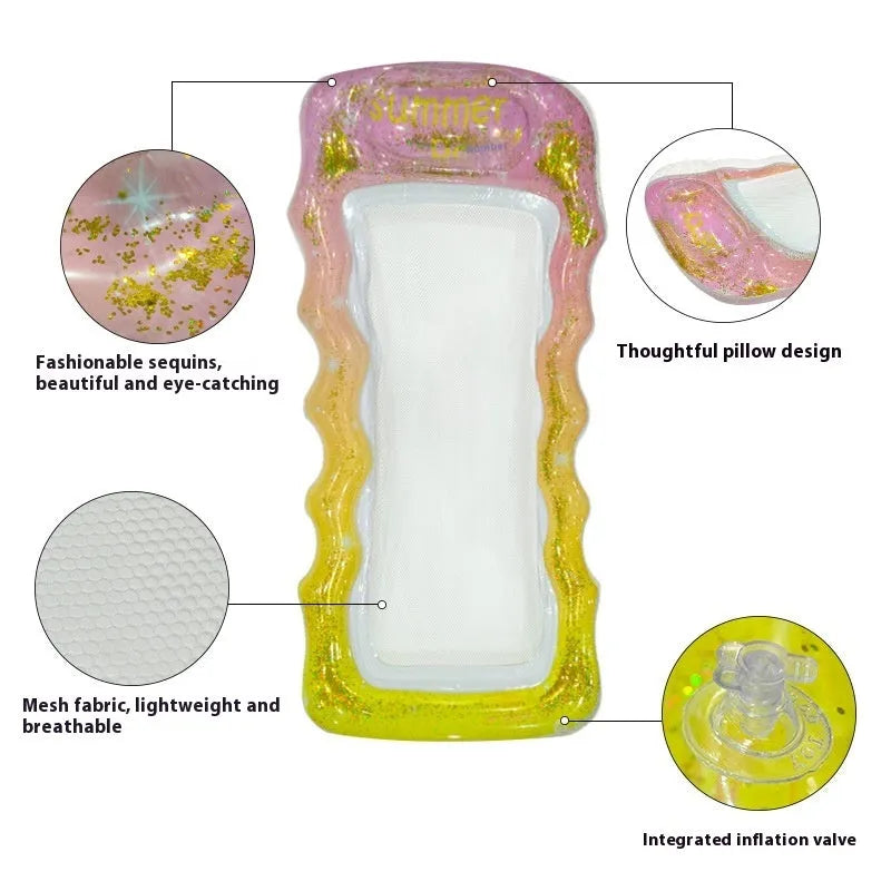 PVC thick sequins wave inflatable floating row in various gradient and fruit-themed colour options
