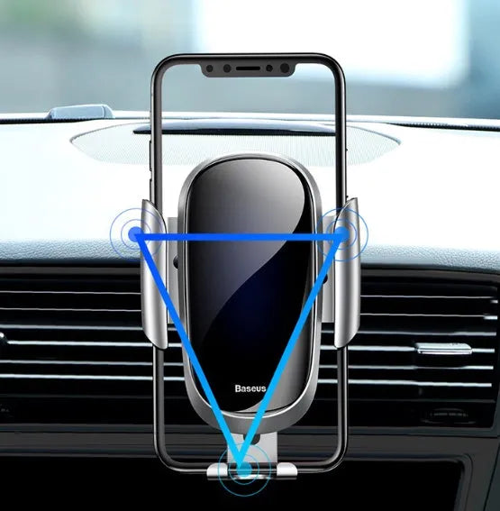 Universal smart car bracket mobile phone holder mounted on dashboard showing adjustable grip