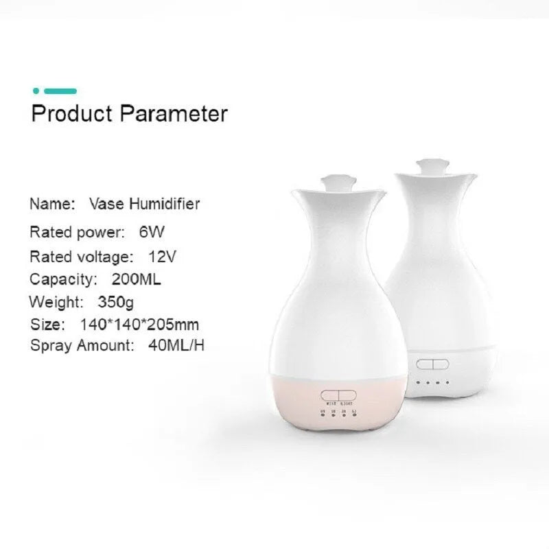 White or pink ultrasonic aromatherapy vase with colourful night light and 200ml water capacity