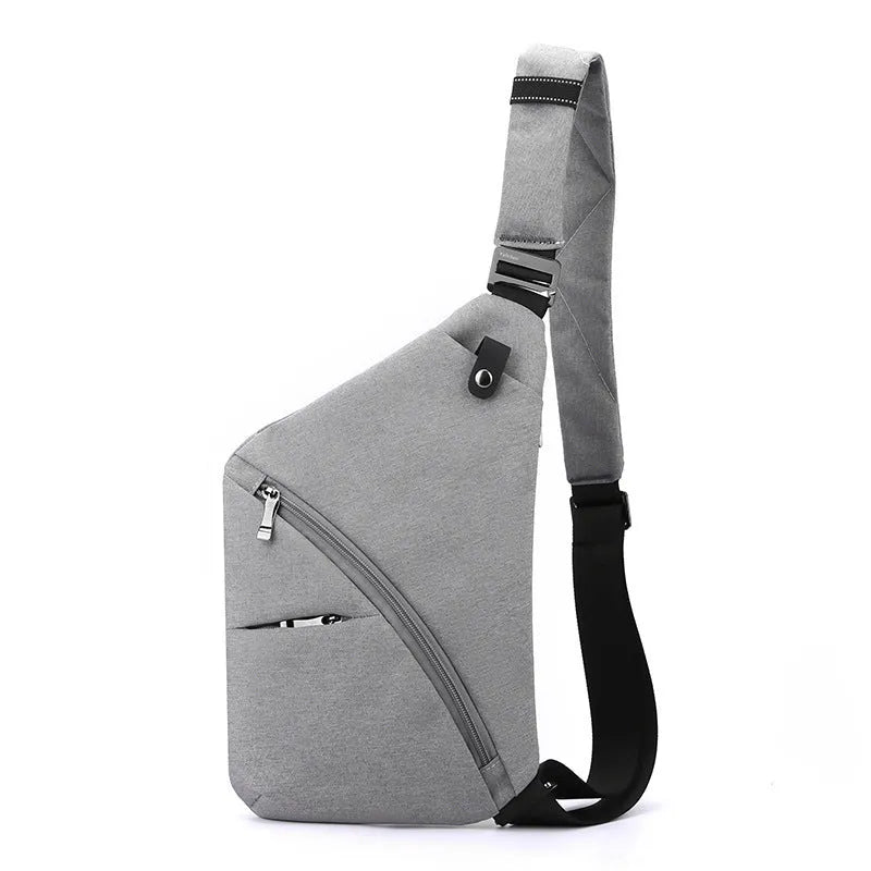 Men's black Oxford cloth single shoulder chest bag with letter detail worn crossbody