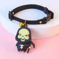 Halloween pet collar decoration with luminous skull pattern shown on adjustable polyester strap
