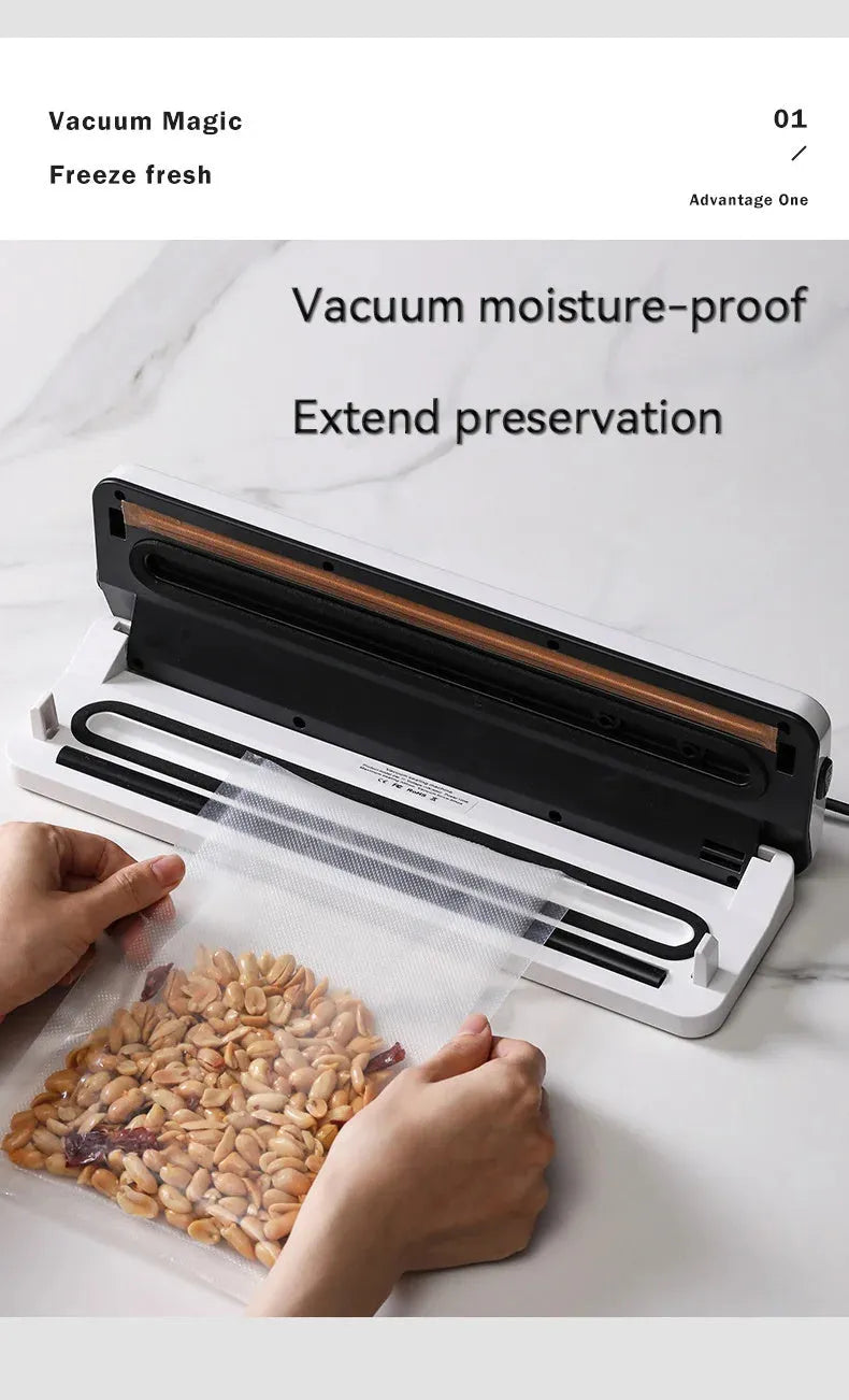 White automatic vacuum sealer machine with compact design for household food preservation