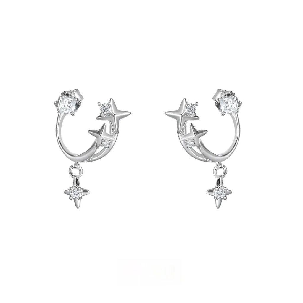 Track zircon ear studs S925 sterling silver star shape white gold colour for women