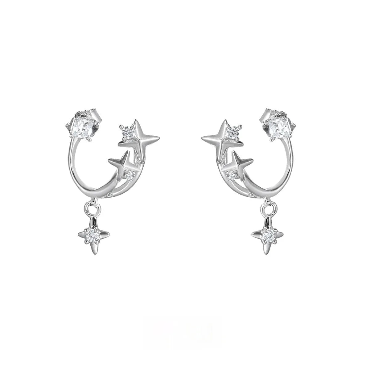 Track zircon ear studs S925 sterling silver star shape white gold colour for women