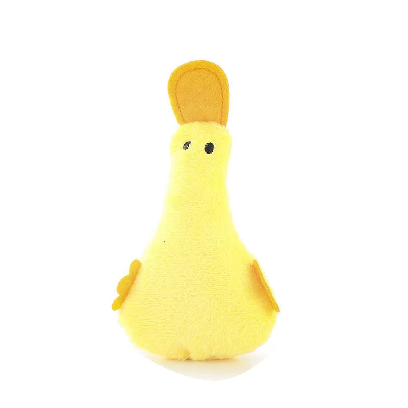 Plush duck pet toy with squeaker and catnip filling in four colour options
