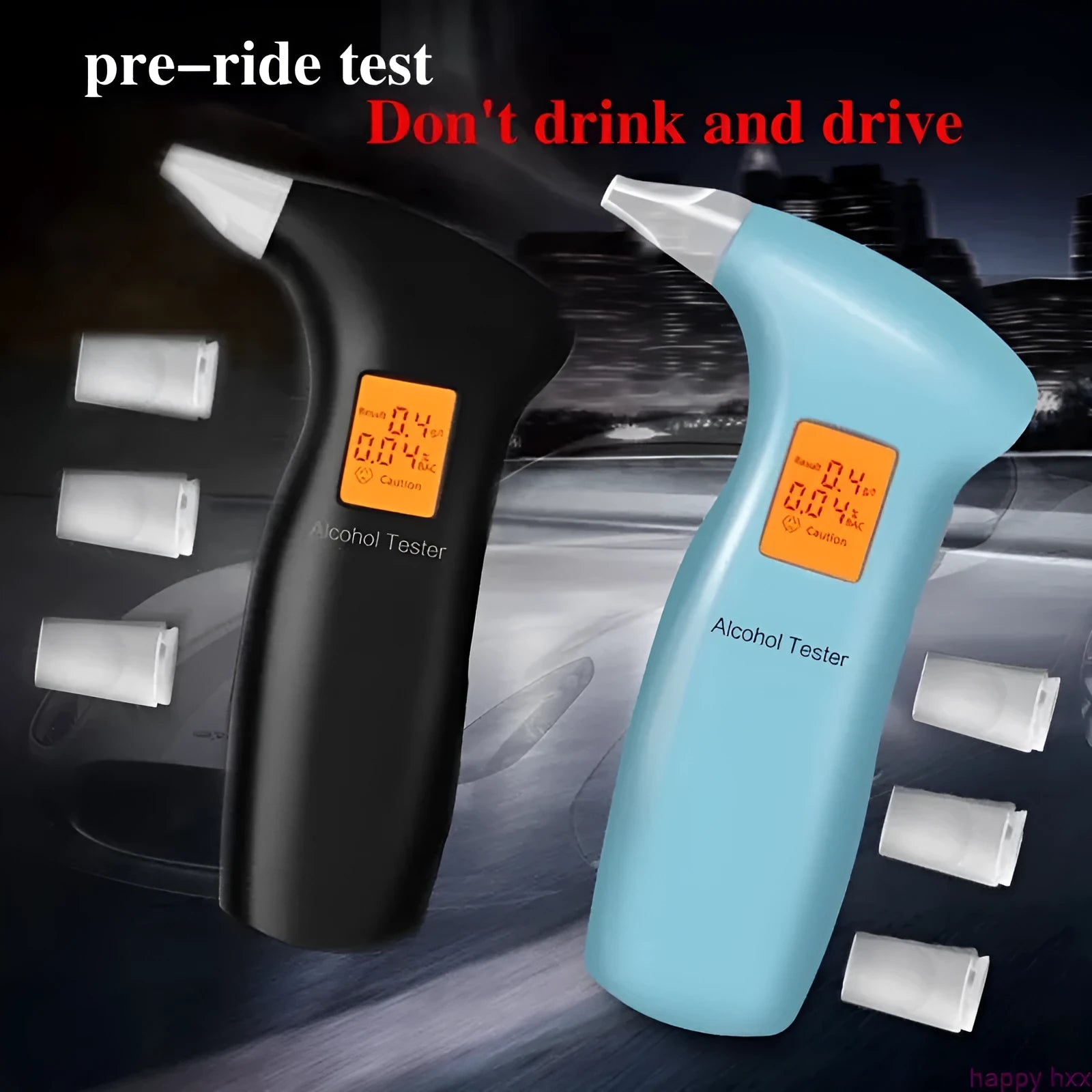 Portable orange breath alcohol tester with replaceable mouthpieces for drivers
