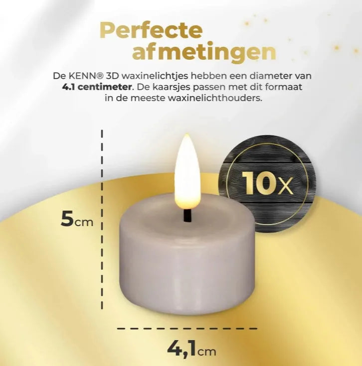 Taupe-coloured S10 3D Flame LED tealight candle showing realistic flickering light effect.