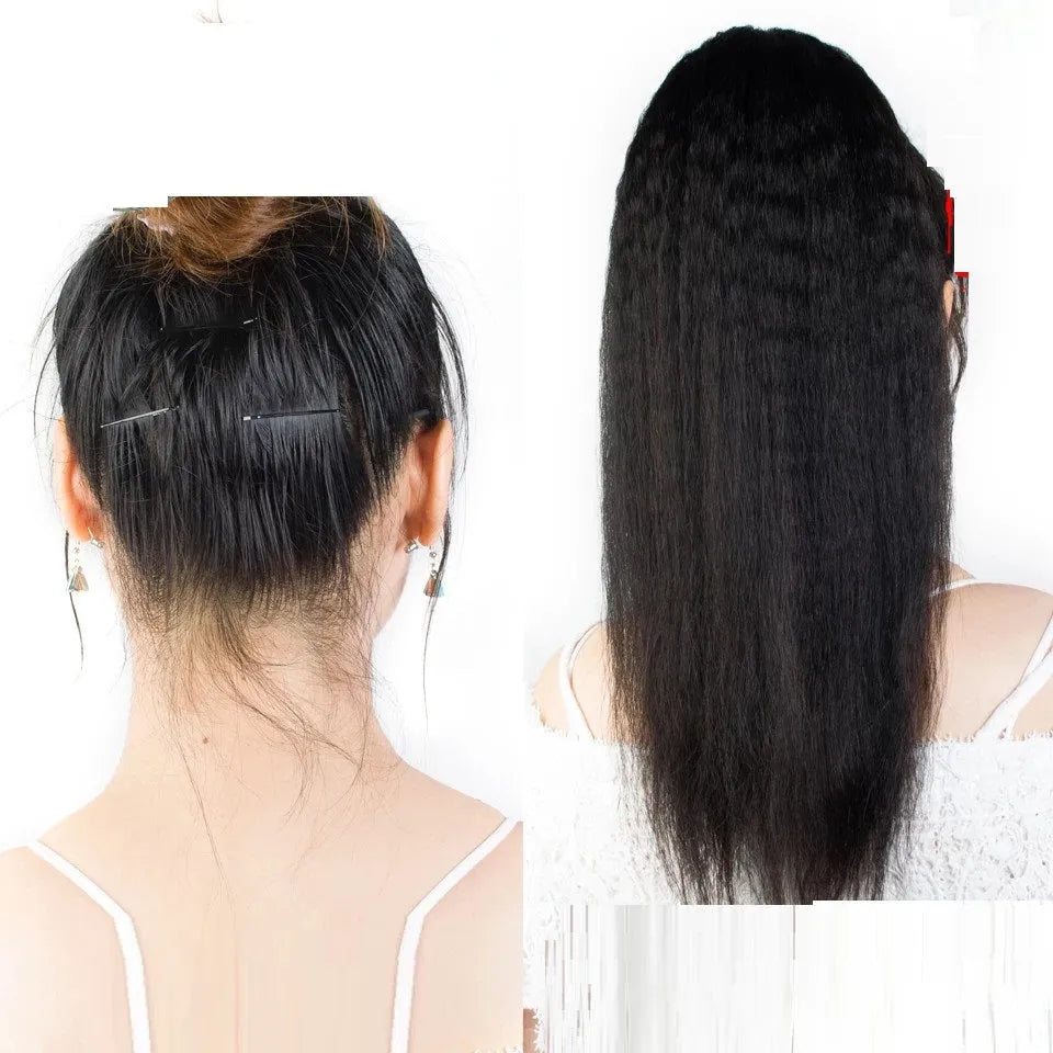 Ladies bandage real hair ponytail cornbeard piece in natural colour, 10 inch length