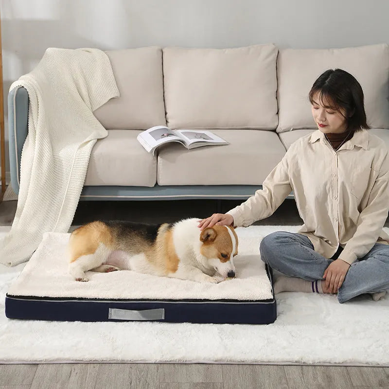 Brown removable washable memory sponge dog mat on a wooden floor