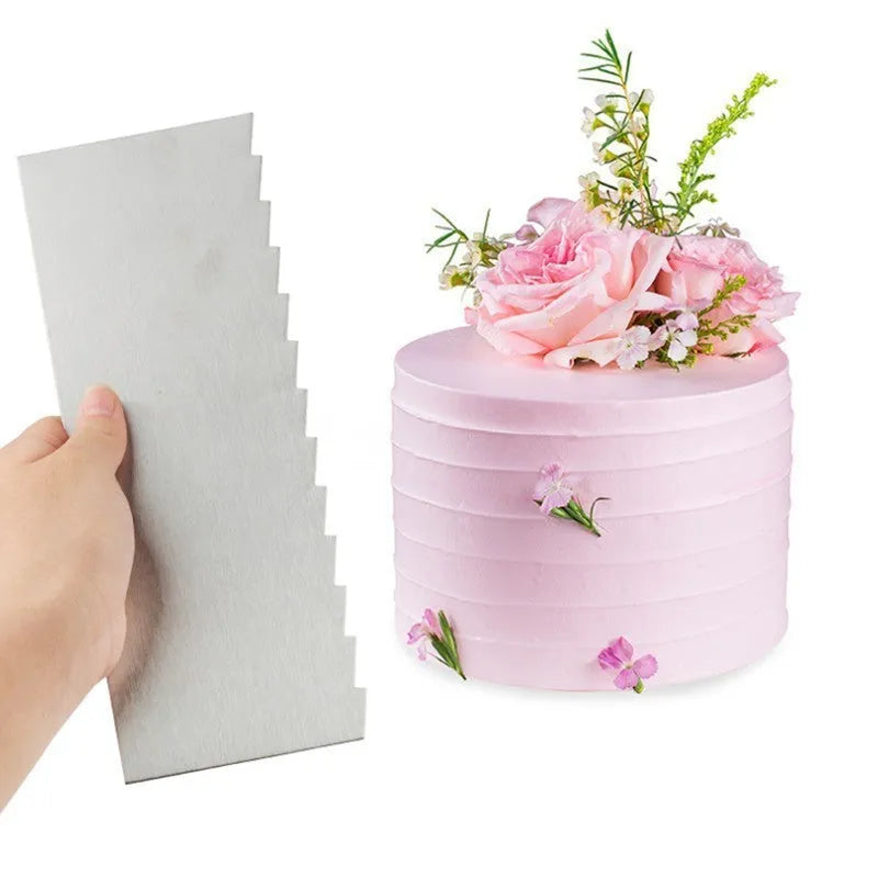 Stainless steel cake cream scraper with polygon pattern designs for textured icing decoration