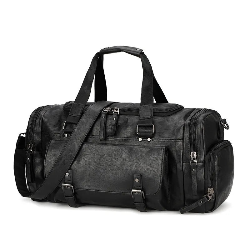 Black large capacity PU travel bag with a separate compartment for shoes