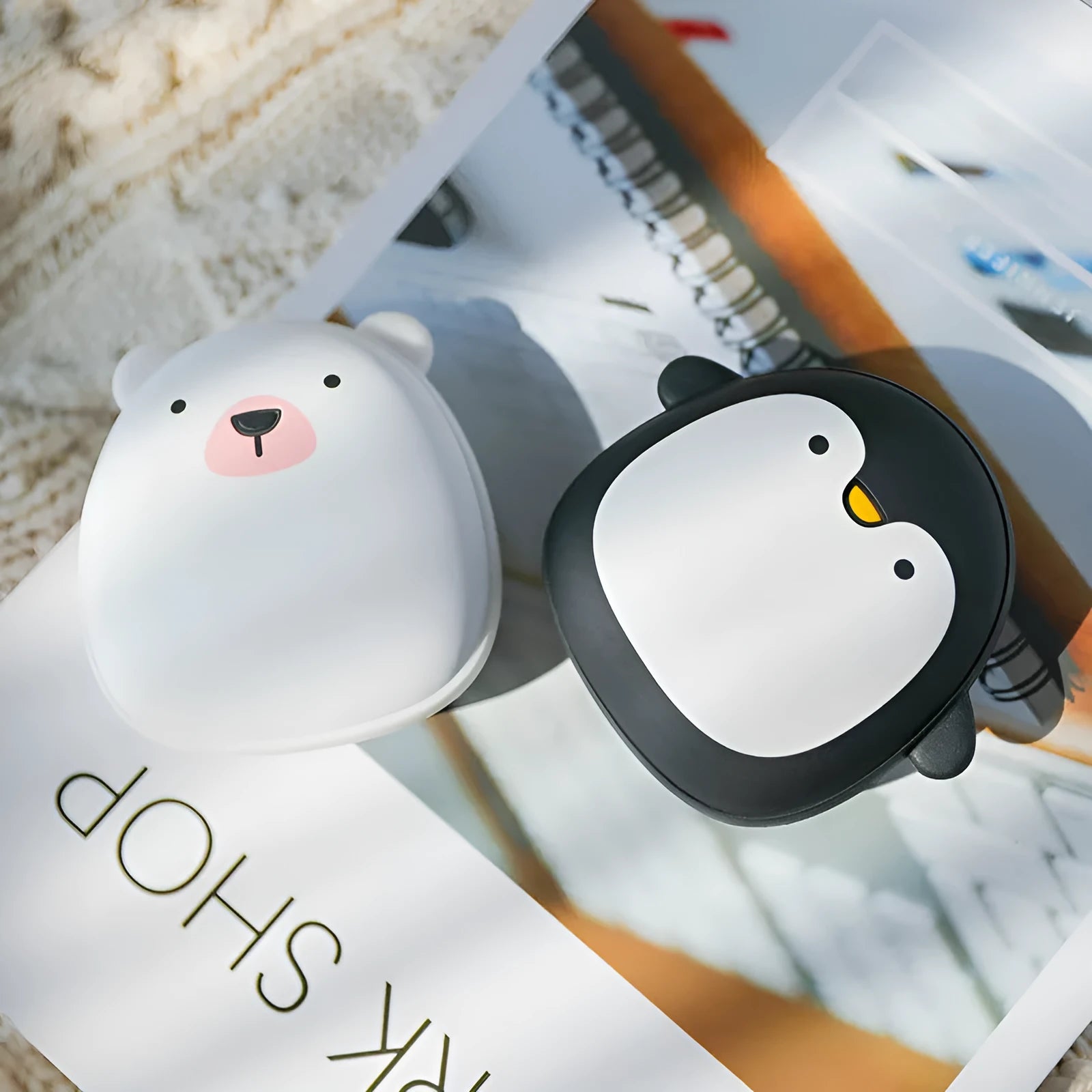 Cartoon penguin polar bear design USB rechargeable hand warmer with power bank functionality