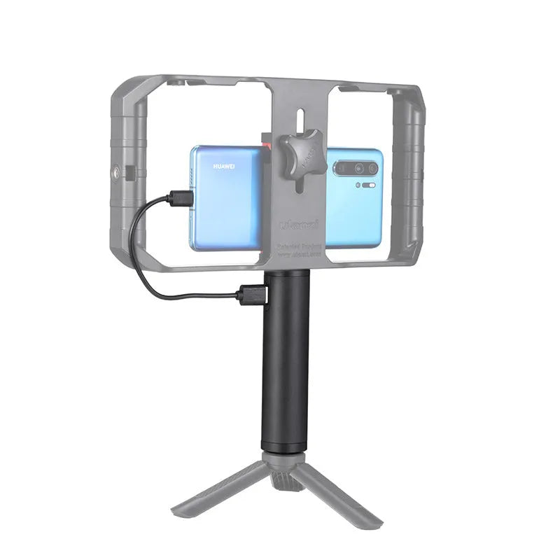 Black aluminium alloy charging handle power bank measuring 12.5cm with 6800mAh capacity