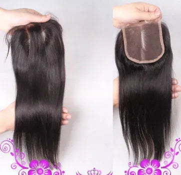 Straight human hair curtain weft with closure wig accessory in natural black colour
