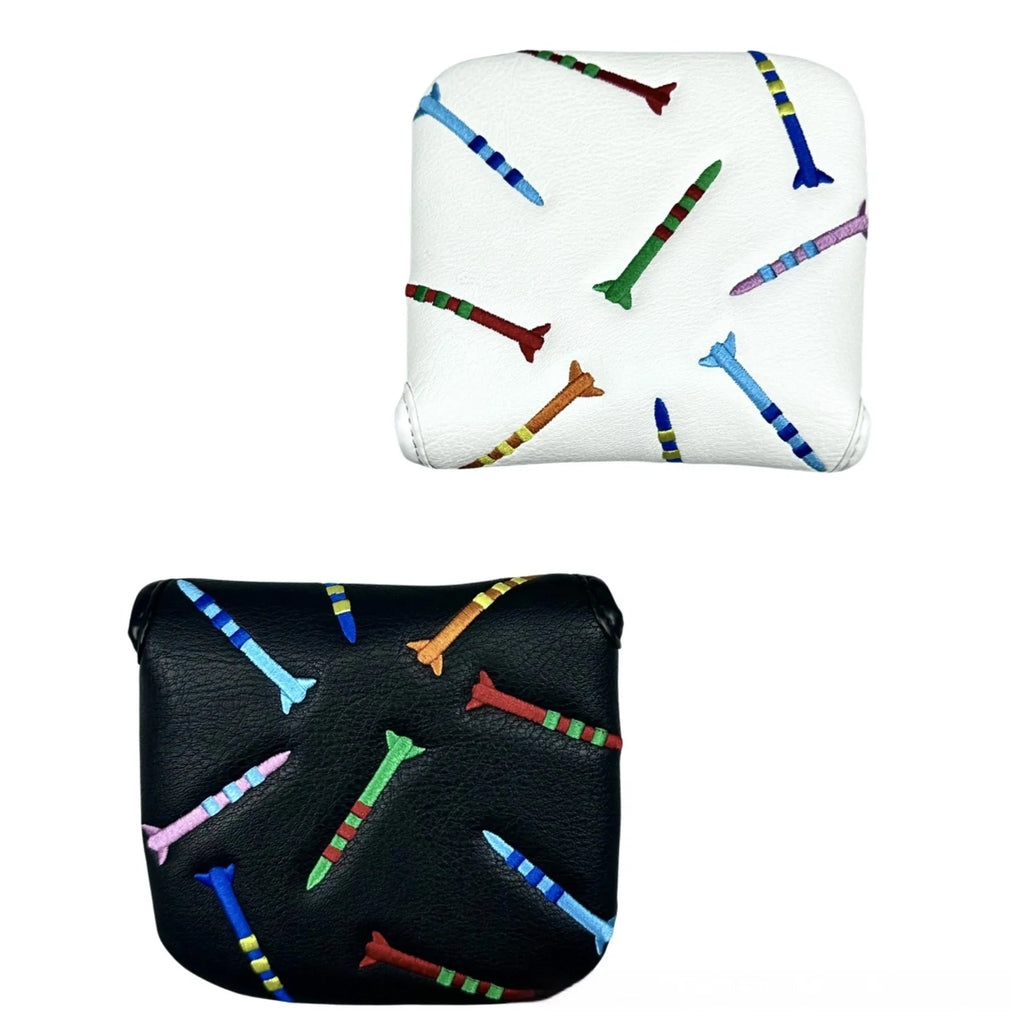 Square putter protective sleeve with rocket pattern in black or white PU leather for golf clubs