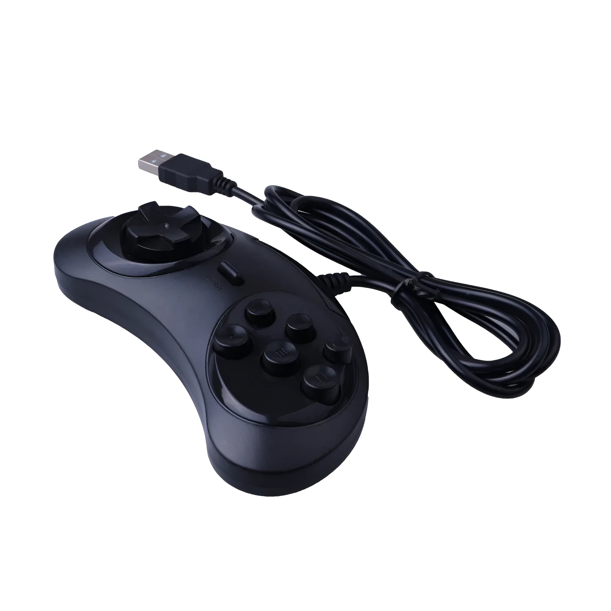 Black Sega USB game controller for PC with 1.8m cable and neutral design
