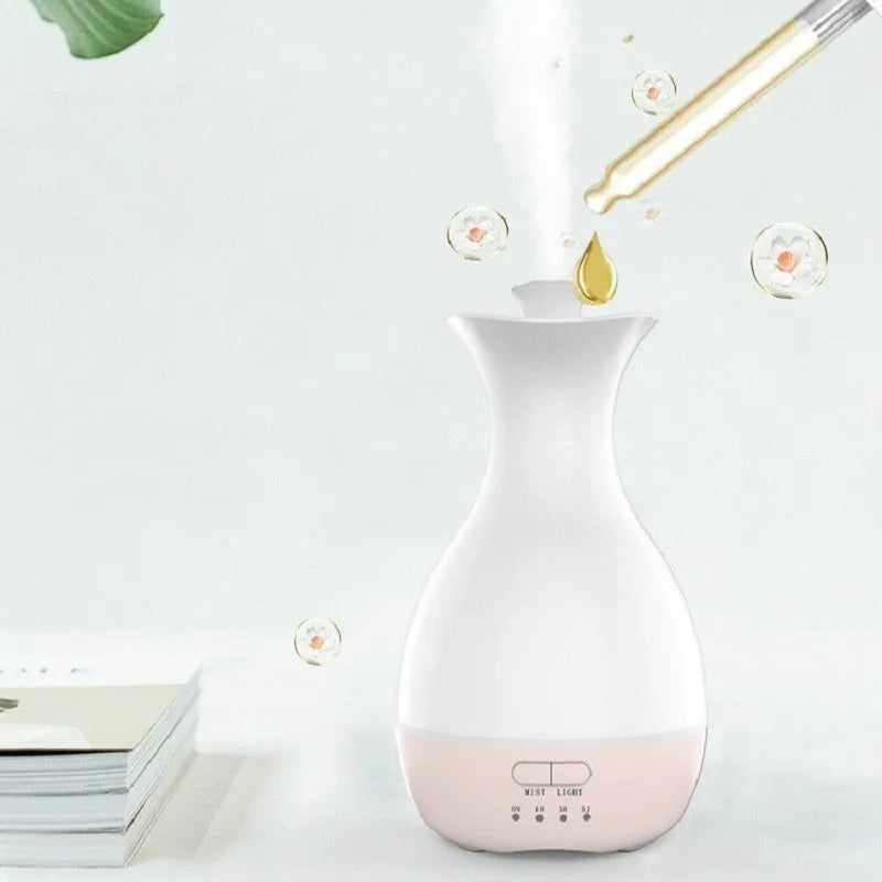 White or pink ultrasonic aromatherapy vase with colourful night light and 200ml water capacity