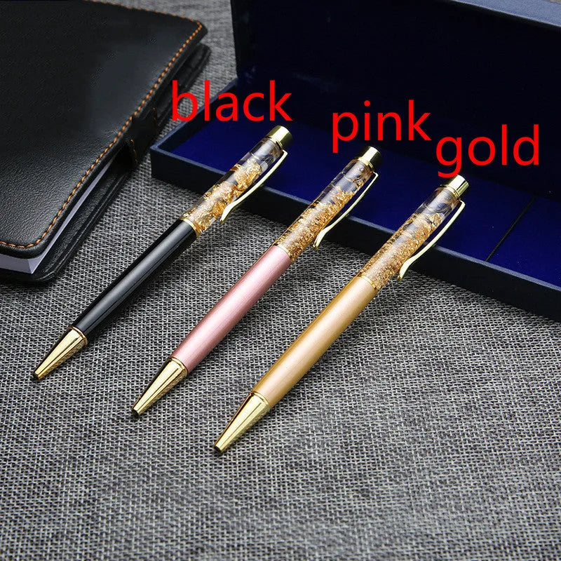 Gold foil metal ballpoint pen with 1mm tip and 13.8cm length