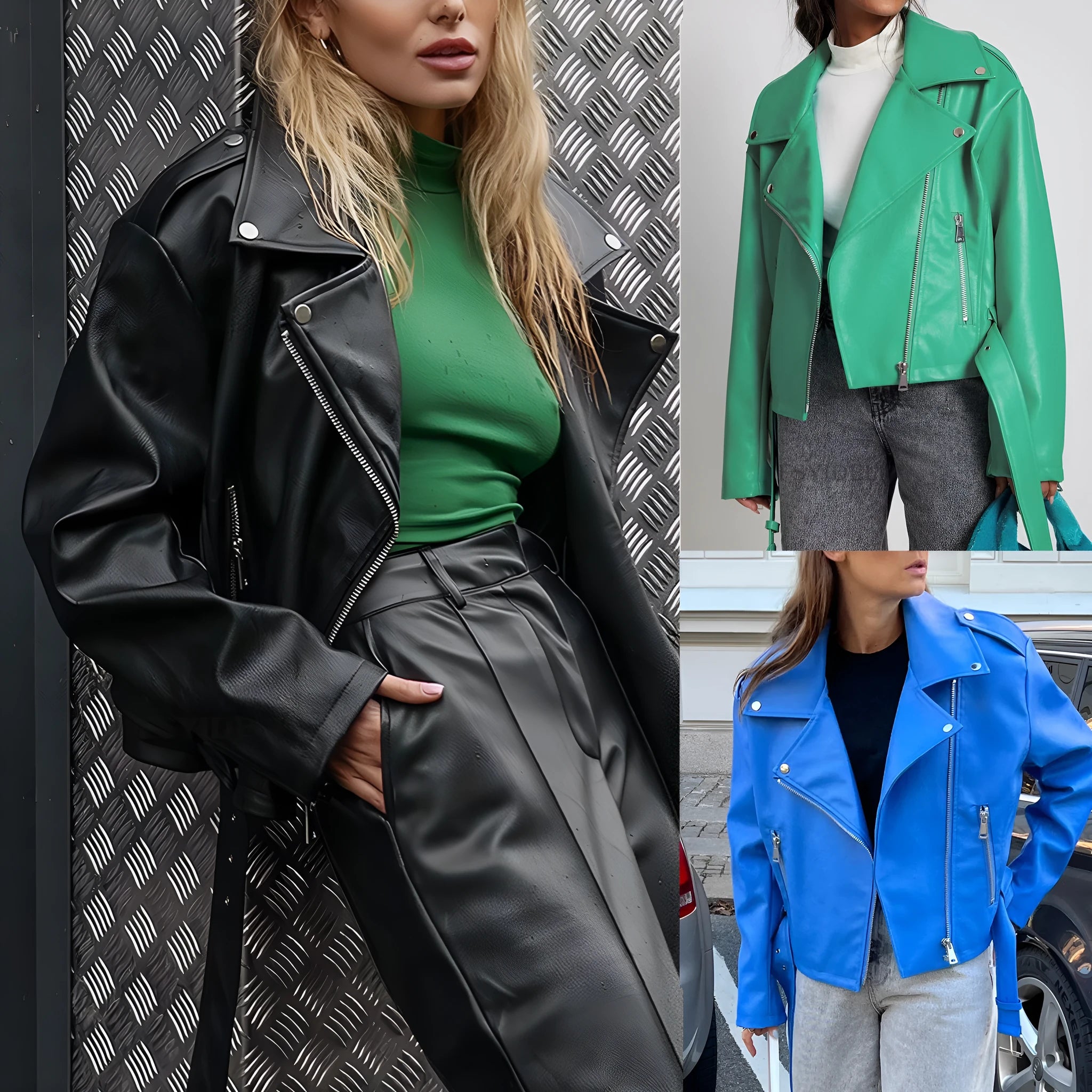 Punk style locomotive jacket with Peter Pan collar and drawstring waist in black