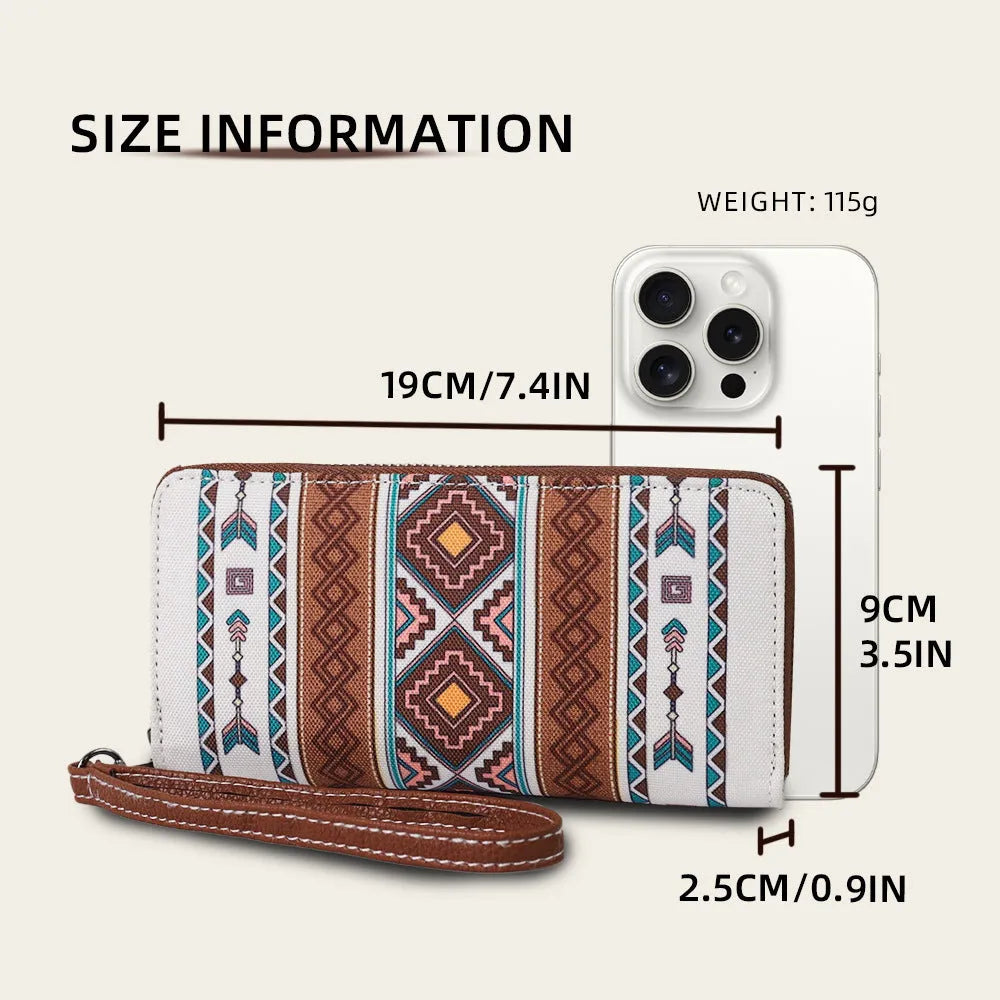 Bohemian striped canvas RFID wallet with wind belt design and anti-theft protection