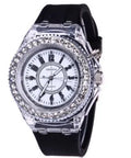 Geneva women's luminous quartz watch with 43mm alloy case and silicone strap in various colours