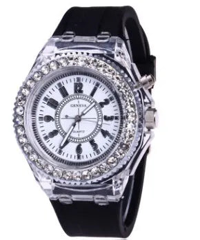 Geneva women's luminous quartz watch with 43mm alloy case and silicone strap in various colours