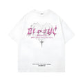 Men's black retro printed cotton t-shirt with loose fit and short sleeves