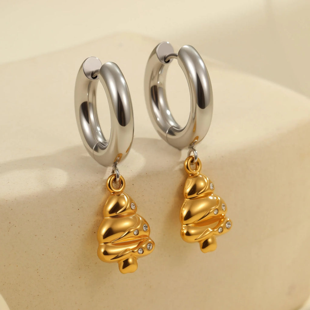 Christmas tree heart earrings stainless steel 18K gold electroplated geometric star design