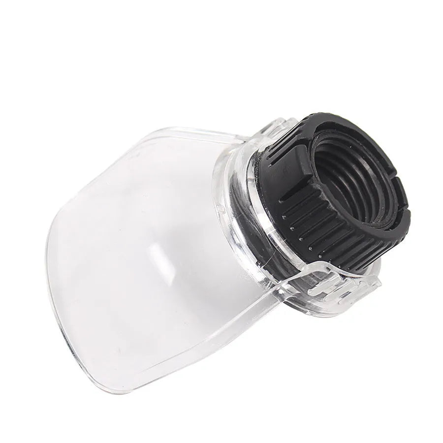 Transparent plastic safety face shield for Delta electric grinder with 17.5-19mm thread.