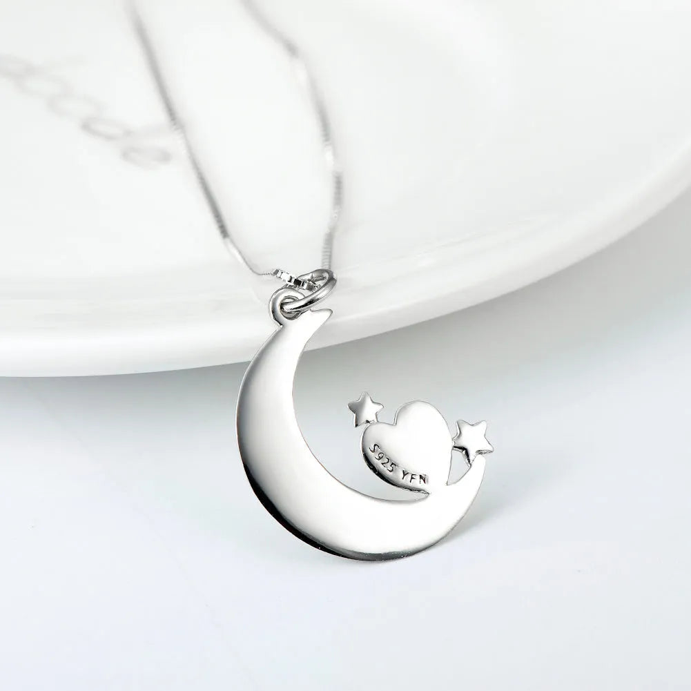 925 silver moon and star pendant necklace on 18 inch chain, pendant size 27x21mm