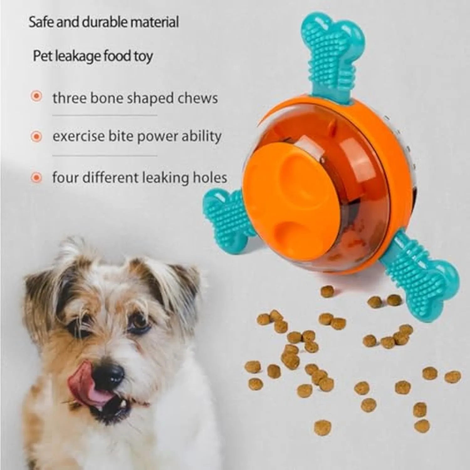 Blue interactive dog slow feeder toy with rubber bones for puppies and small medium dogs