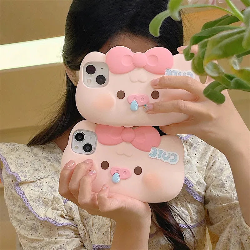 All-inclusive silicone snot pig phone case with embossed cartoon design for iPhone anti-fall protection