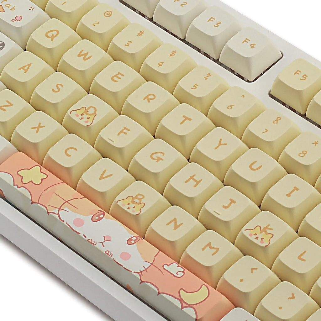 XDA profile mechanical keyboard keycaps in custard yellow and mouse grey colours for 68 75 98 100 keyboard layouts