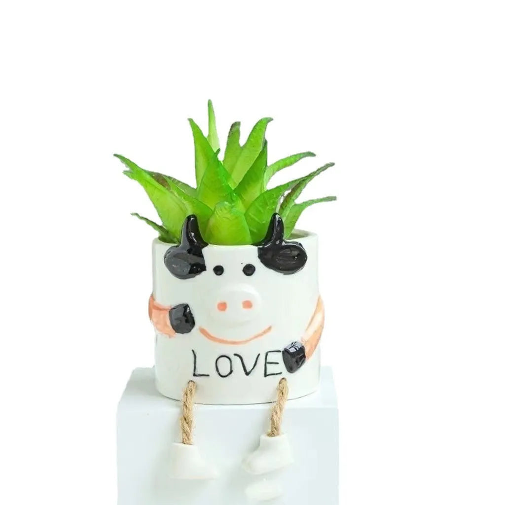 Ceramic hanging foot flowerpot for succulent plants in cartoon style with drainage