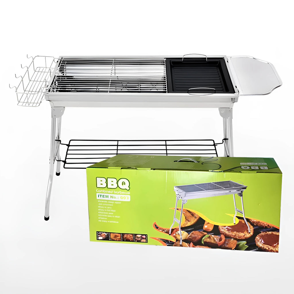 Stainless steel portable folding barbecue oven with cooking grill for outdoor use