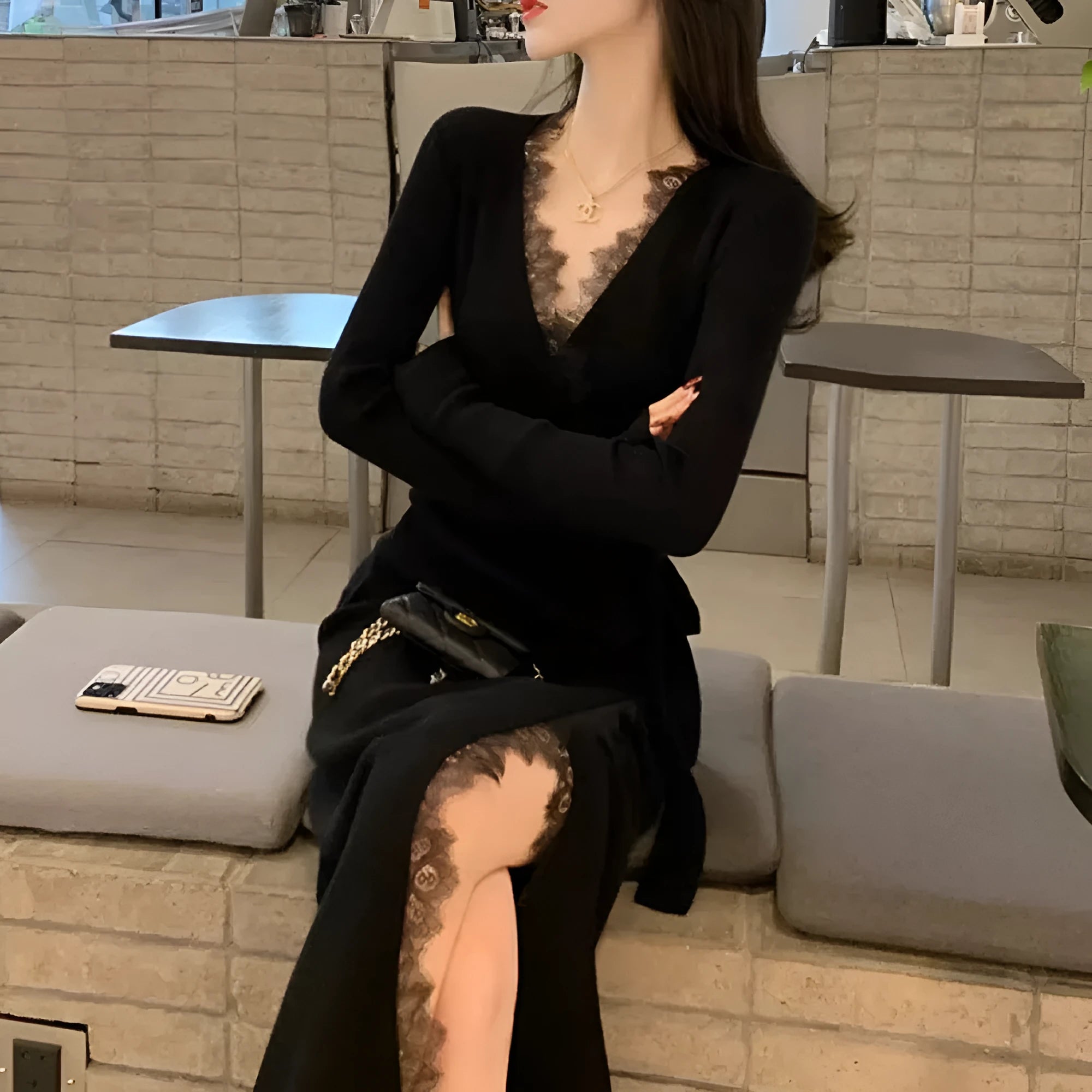 Black women's slim fit polyester skirt with princess dress style