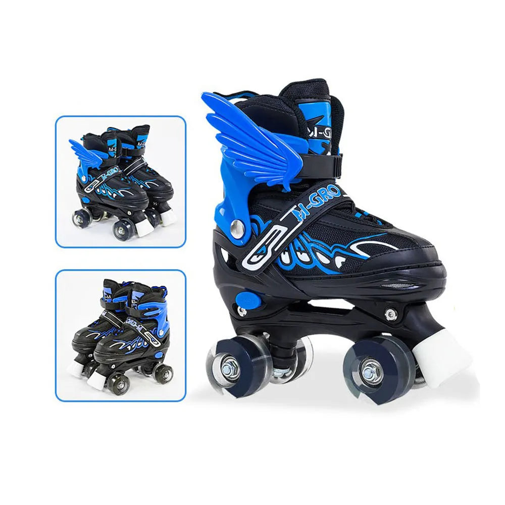 Children adjustable roller skates with 4 wheels, PP shell, PU wheels, ABEC-7 bearings, sizes S M L, blue pink red