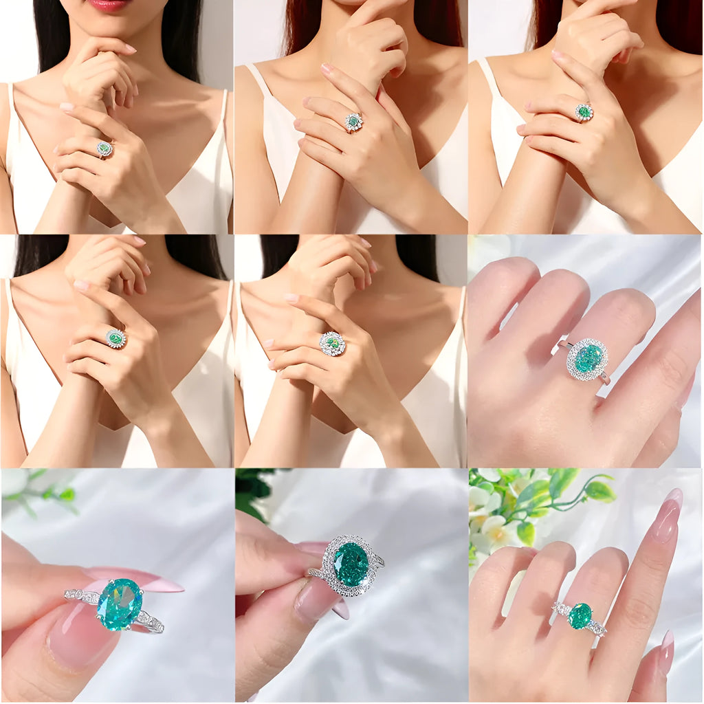 S925 sterling silver emerald ring with Palaibahao inlaid high carbon diamond geometric design