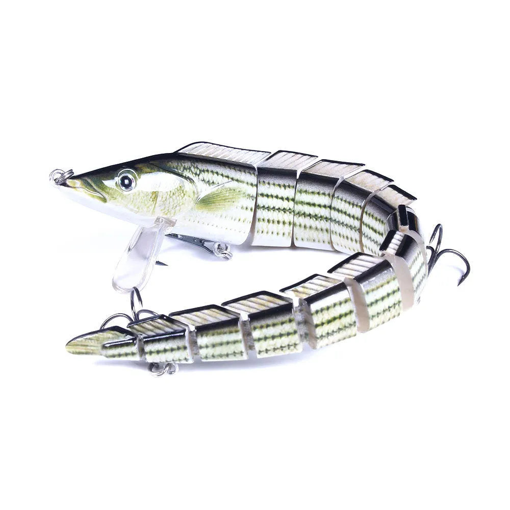 Multi-section articulated loach fishing lure measuring 23cm, available in five colour variants.