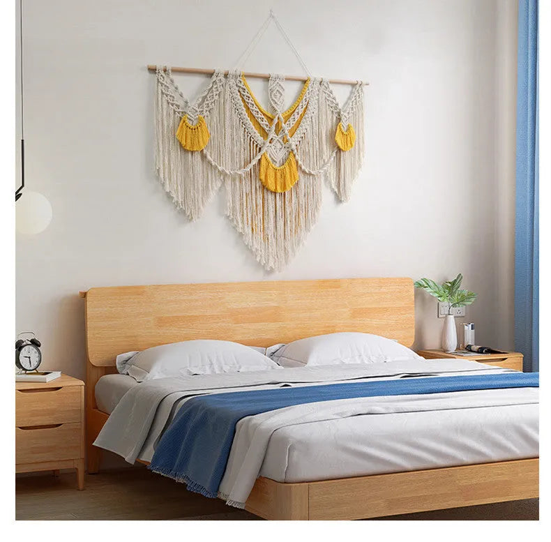 Creamy white cotton woven tapestry with Nordic design measuring 120cm by 95cm
