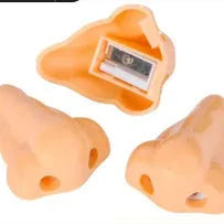 Flesh colour plastic pencil sharpener with large nostril opening for students