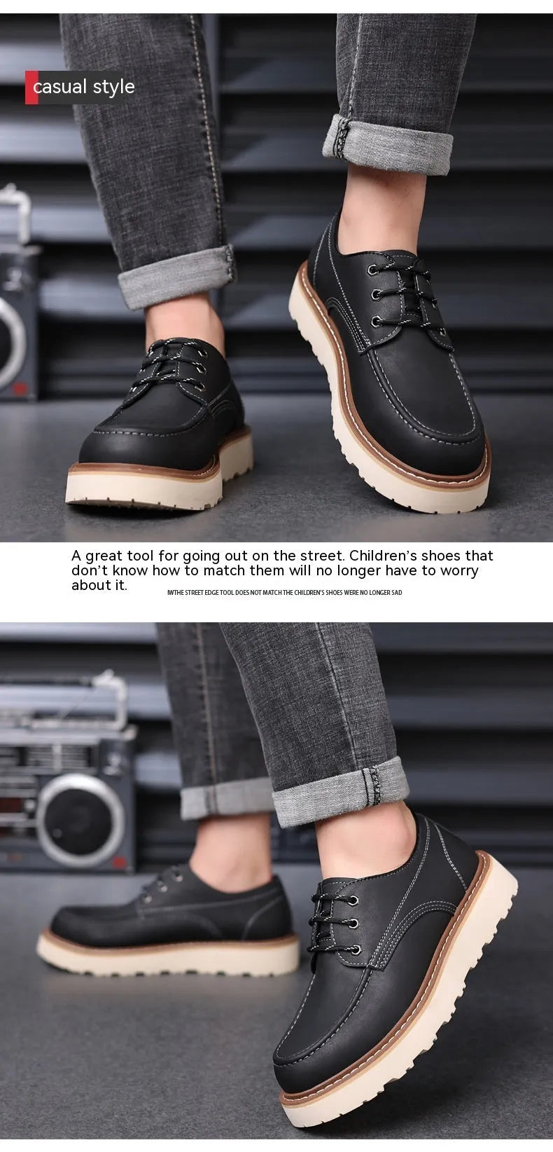 Men's black and brown retro Martin boots with low top and round toe design