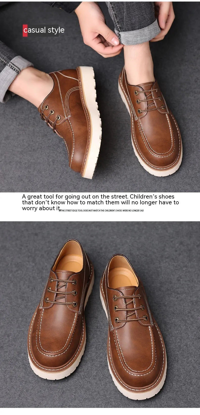 Men's black and brown retro Martin boots with low top and round toe design