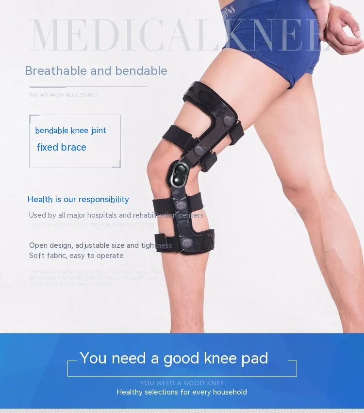 Black anterior ligament knee pad supporter showing side-specific sizing options.