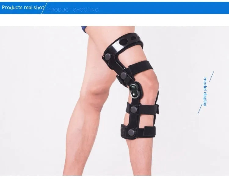 Black anterior ligament knee pad supporter showing side-specific sizing options.