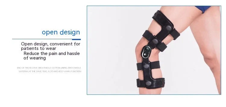 Black anterior ligament knee pad supporter showing side-specific sizing options.