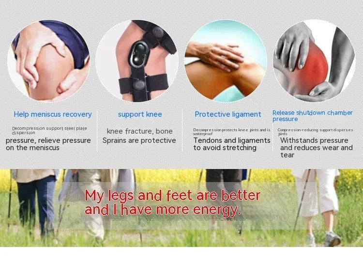 Black anterior ligament knee pad supporter showing side-specific sizing options.