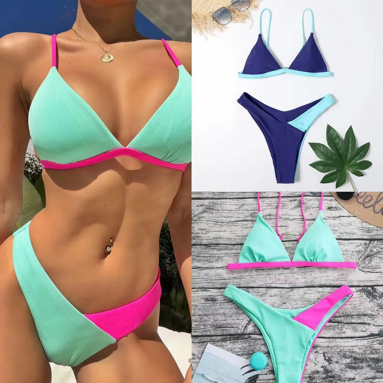 Women's two-piece swimsuit bikini set in pattern colours with nylon fabric