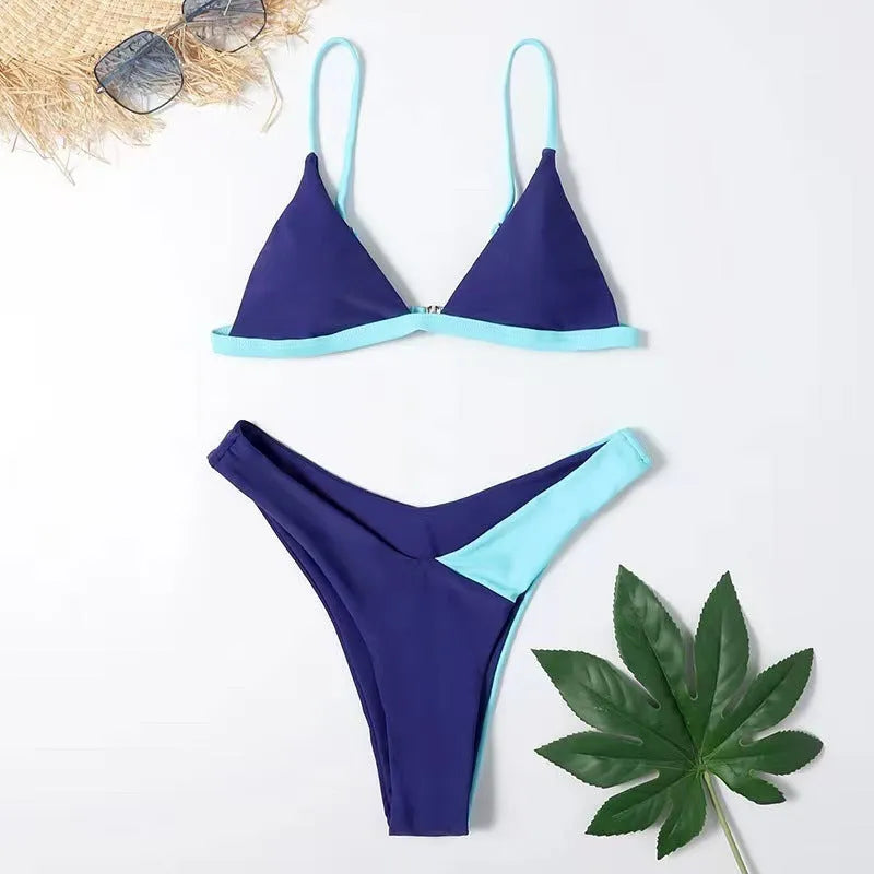 Women's two-piece swimsuit bikini set in pattern colours with nylon fabric