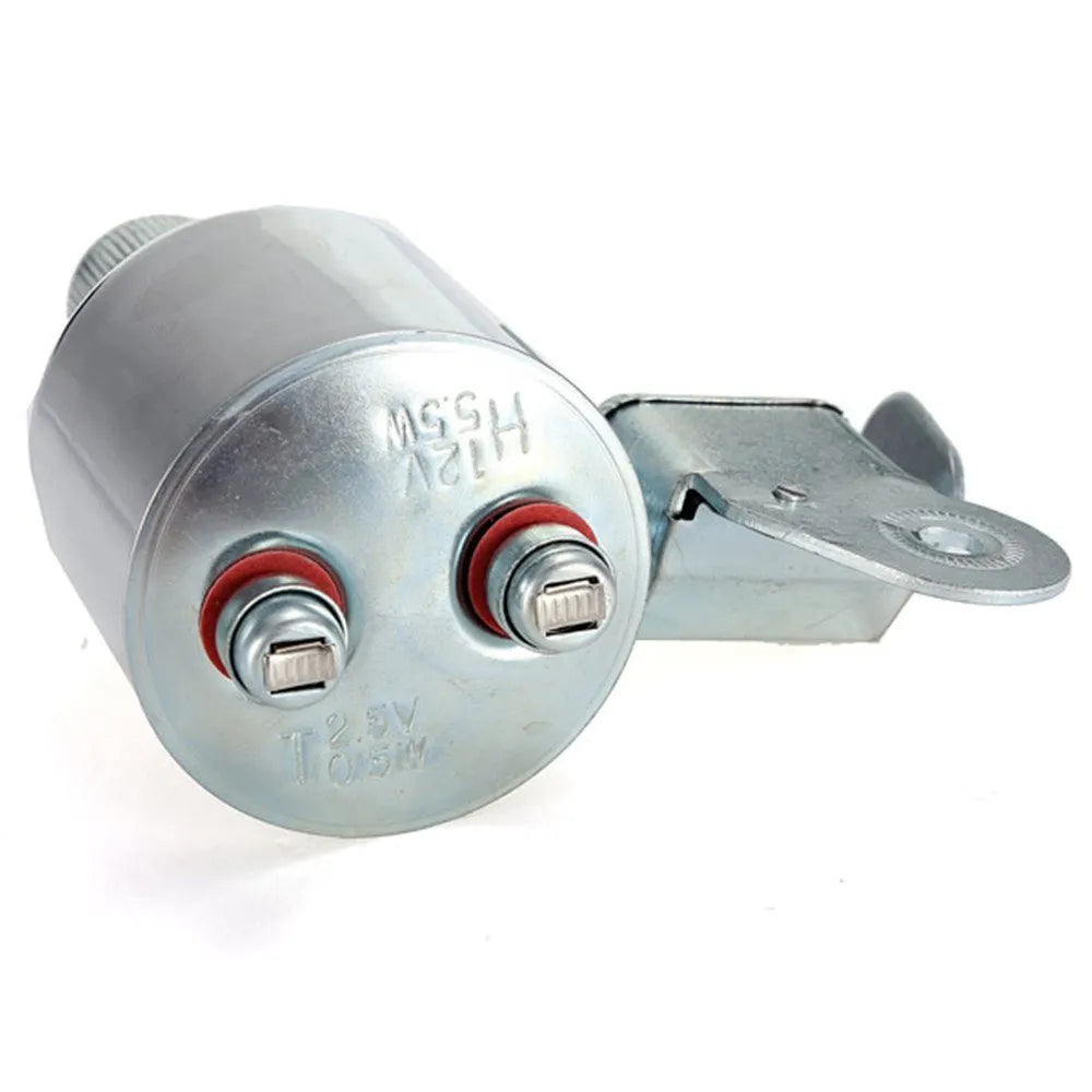 Silver bicycle dynamo light kit for front fork mounting with friction generator